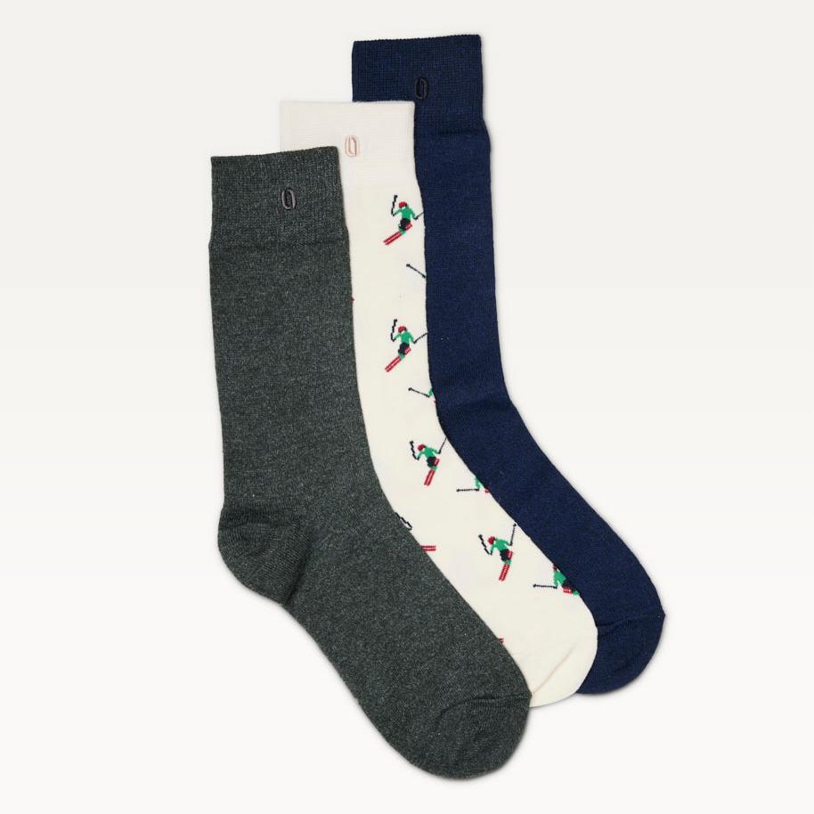 Pack de 3 chaussettes homme : skieur/marine/vert