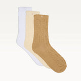 Pack de 3 chaussettes femme ajourée blanc beige camel